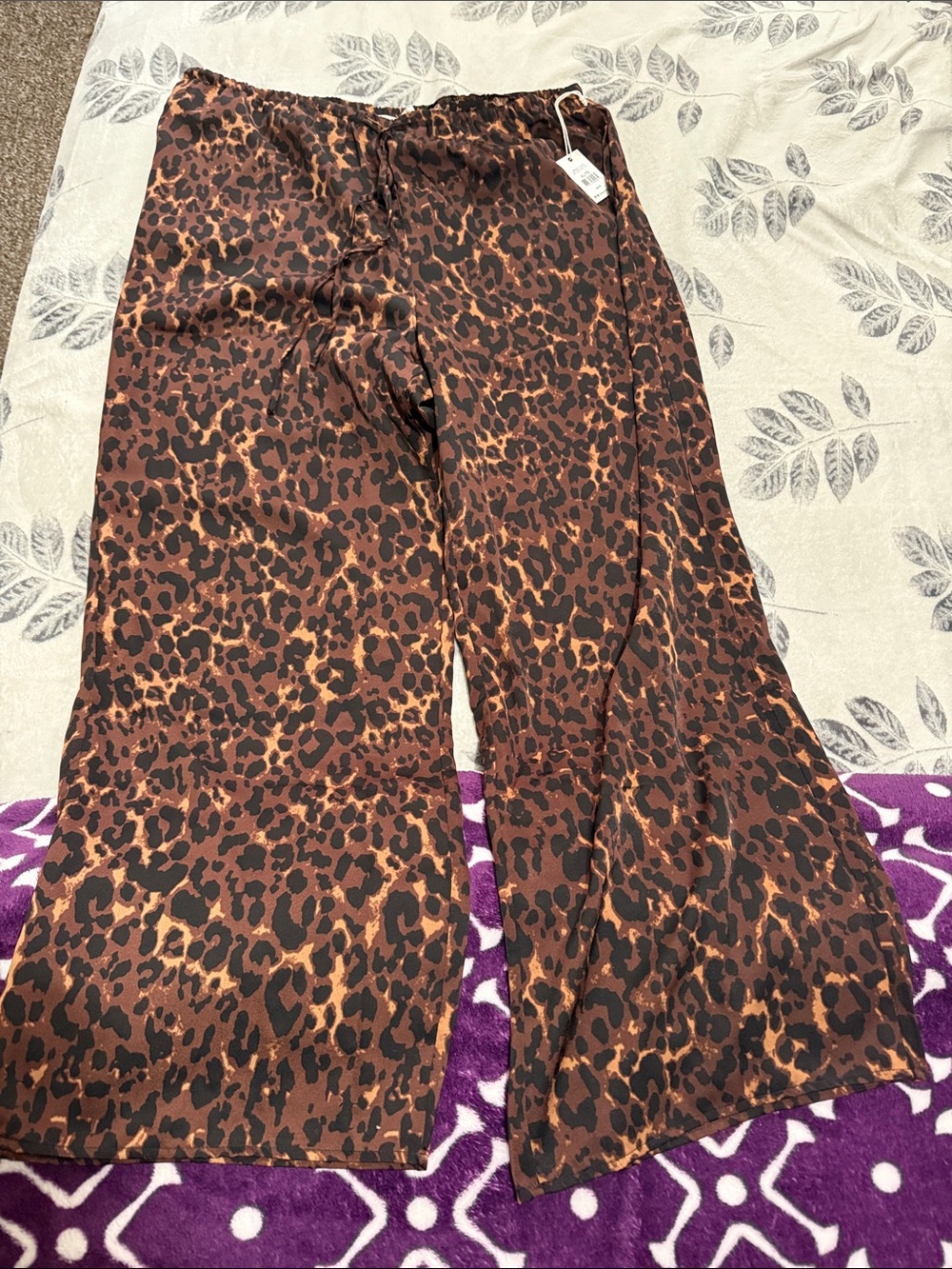 Dex Wide Leg Leopard Print Pants - Brown & Black